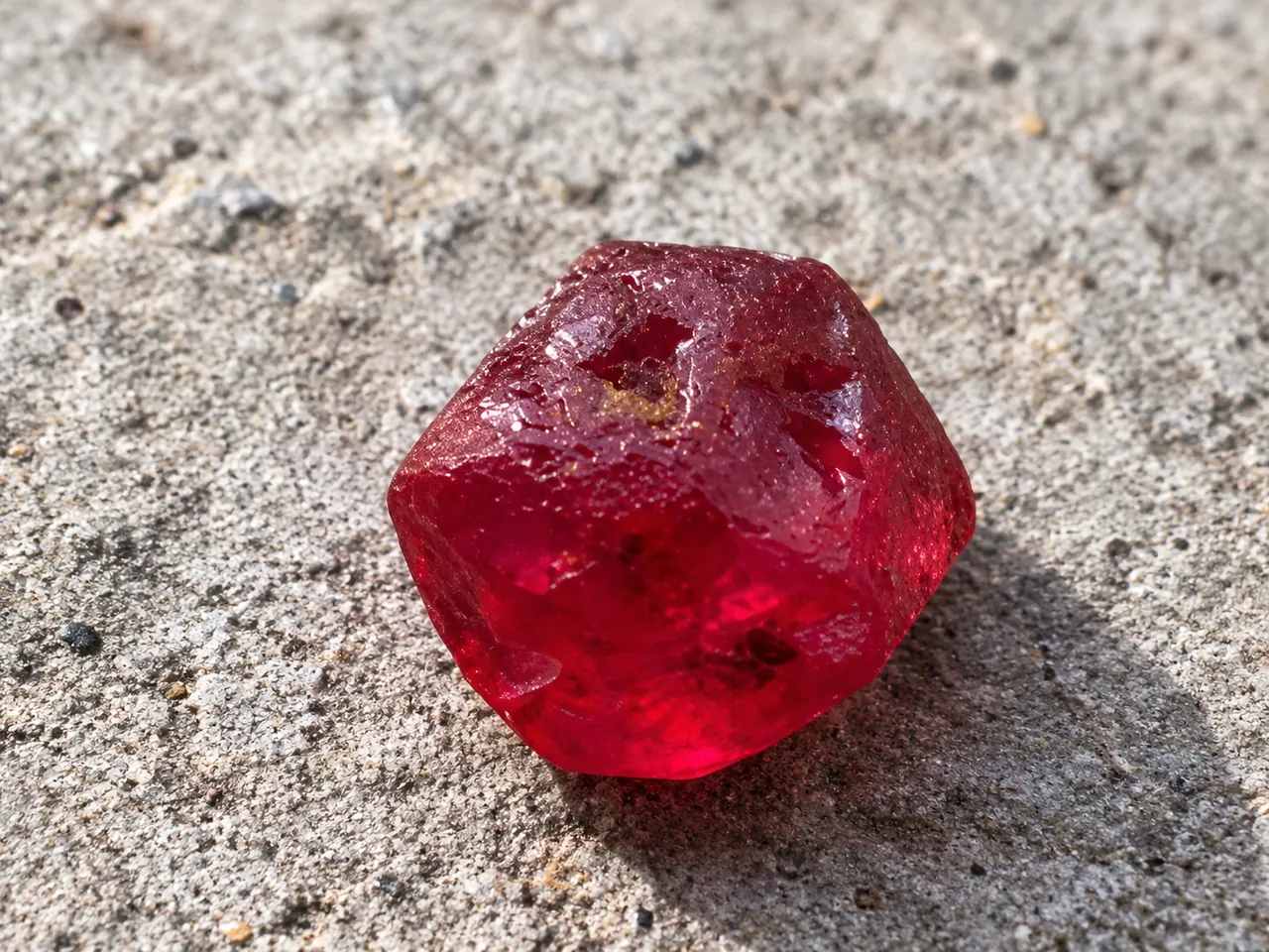 Rubin-Rohkristall auf Gestein
